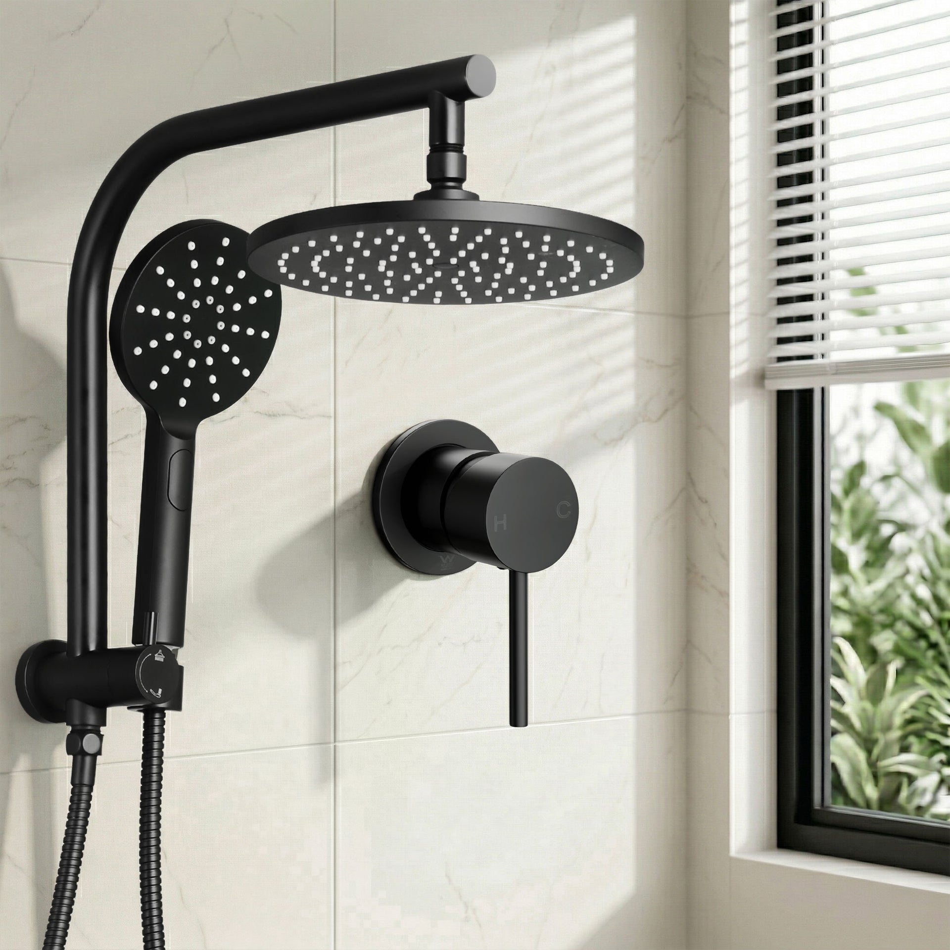 Cefito 9'' Rain Shower Head Set Handheld Round High Pressure Mixer Tap Chrome Awezingly