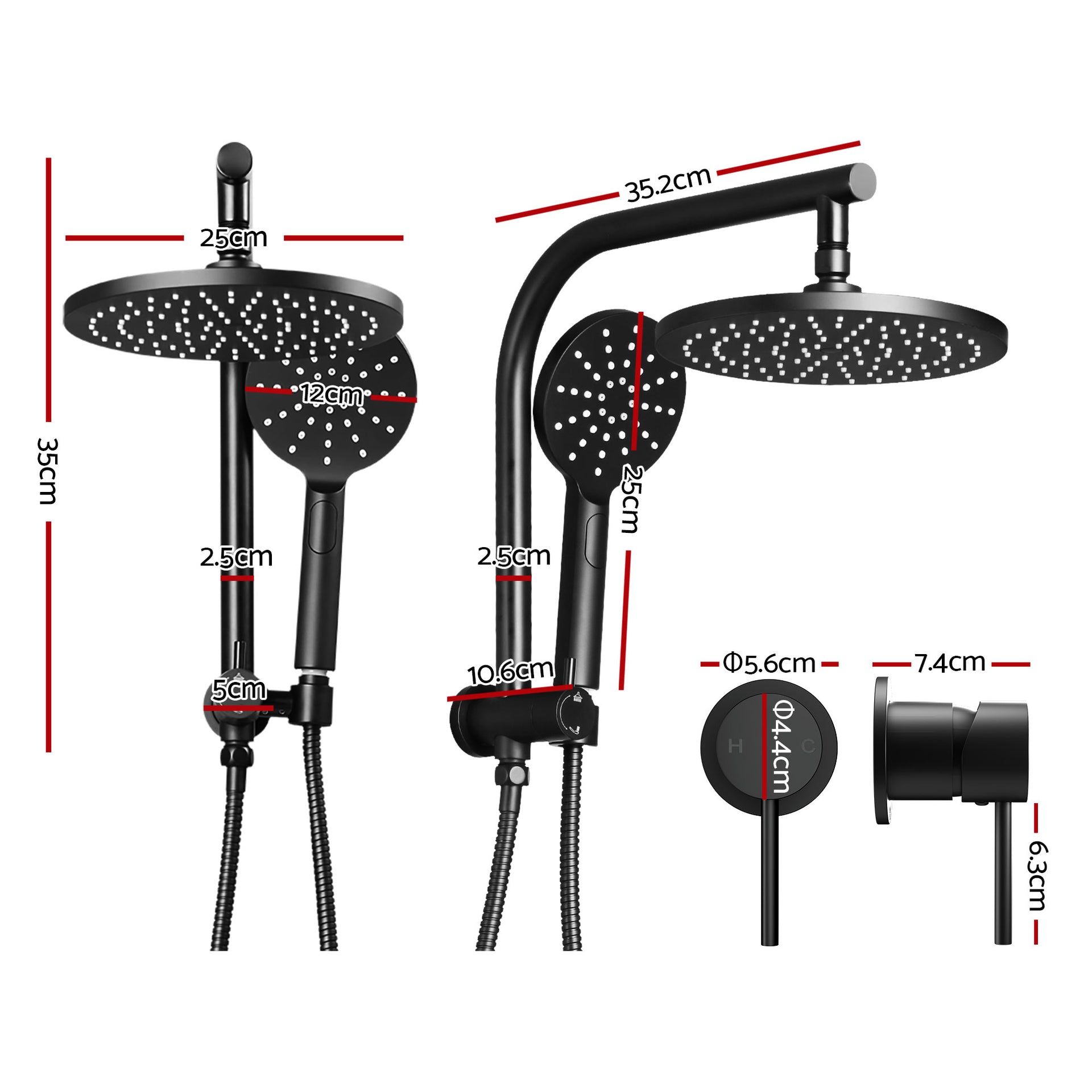 Cefito 9'' Rain Shower Head Set Handheld Round High Pressure Mixer Tap Chrome Awezingly