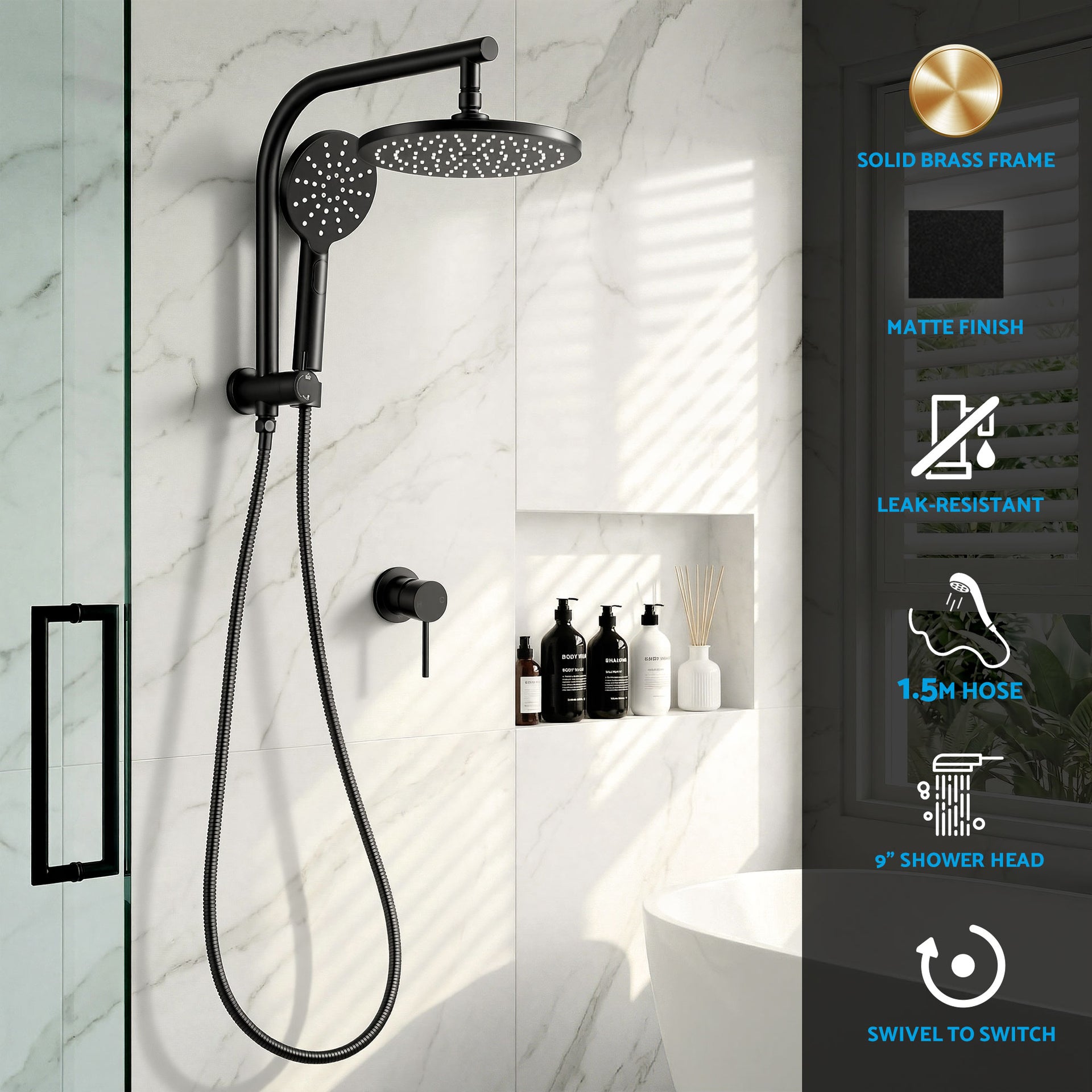 Cefito 9'' Rain Shower Head Set Handheld Round High Pressure Mixer Tap Chrome Awezingly