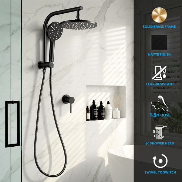 Cefito 9'' Rain Shower Head Set Handheld Round High Pressure Mixer Tap Chrome Awezingly