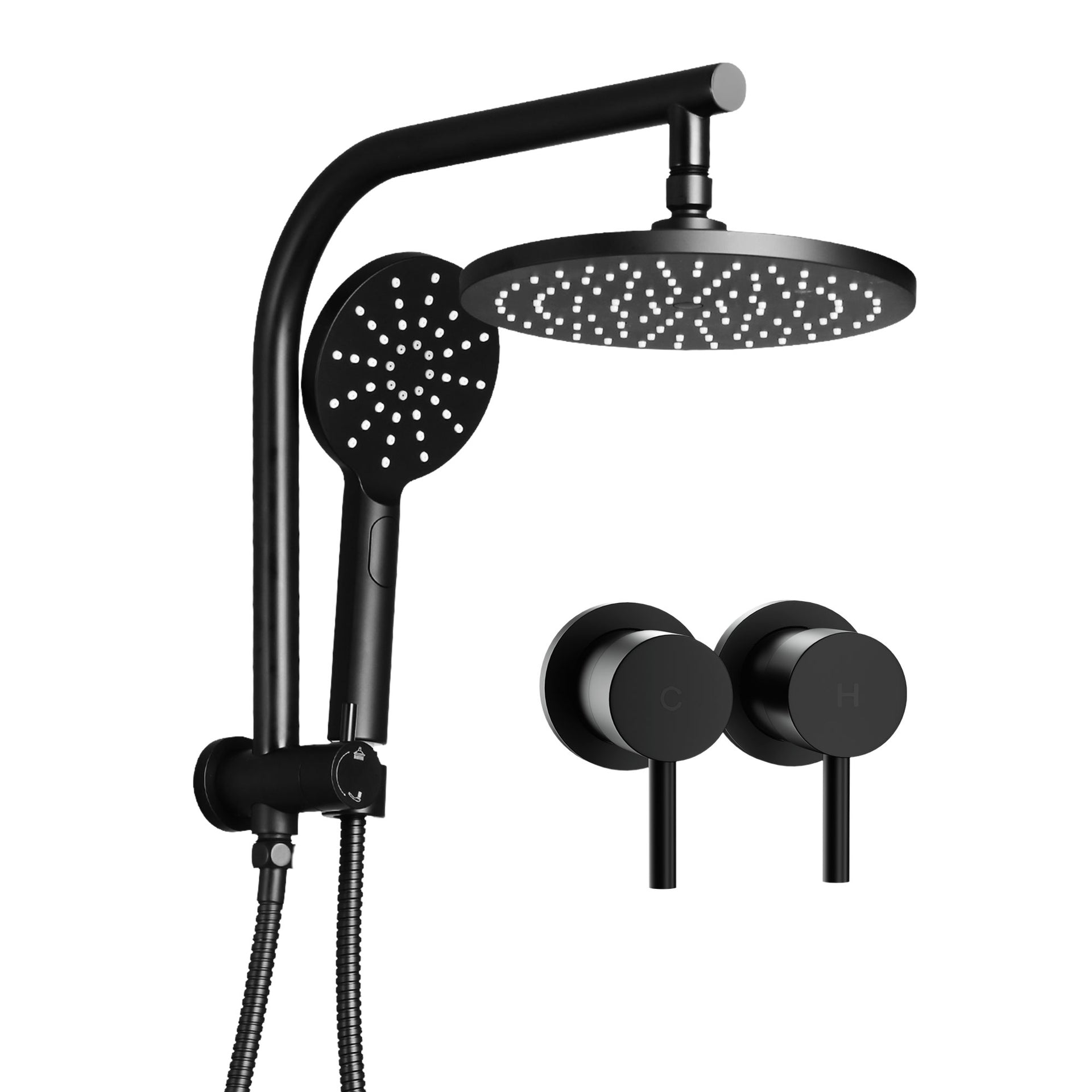 Cefito 9'' Rain Shower Head Set Handheld Round High Pressure Twins Tap Chrome Awezingly