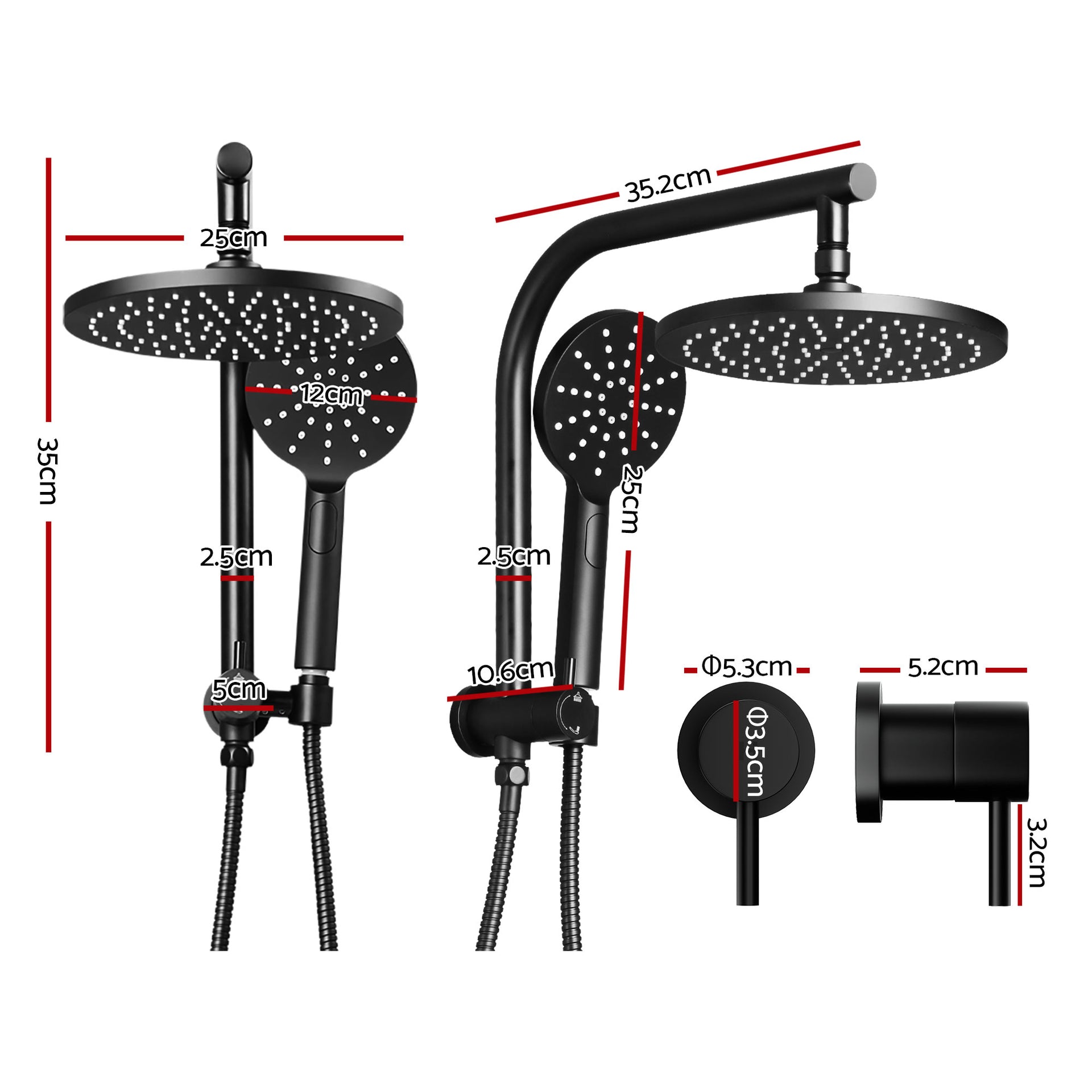 Cefito 9'' Rain Shower Head Set Handheld Round High Pressure Twins Tap Chrome Awezingly