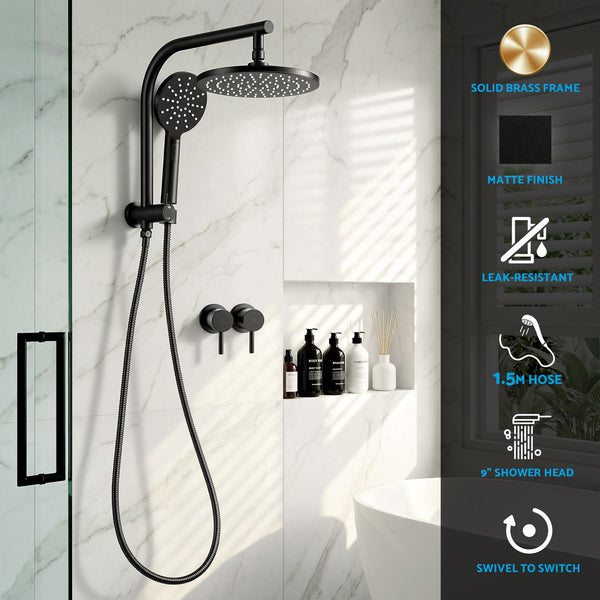 Cefito 9'' Rain Shower Head Set Handheld Round High Pressure Twins Tap Chrome Awezingly