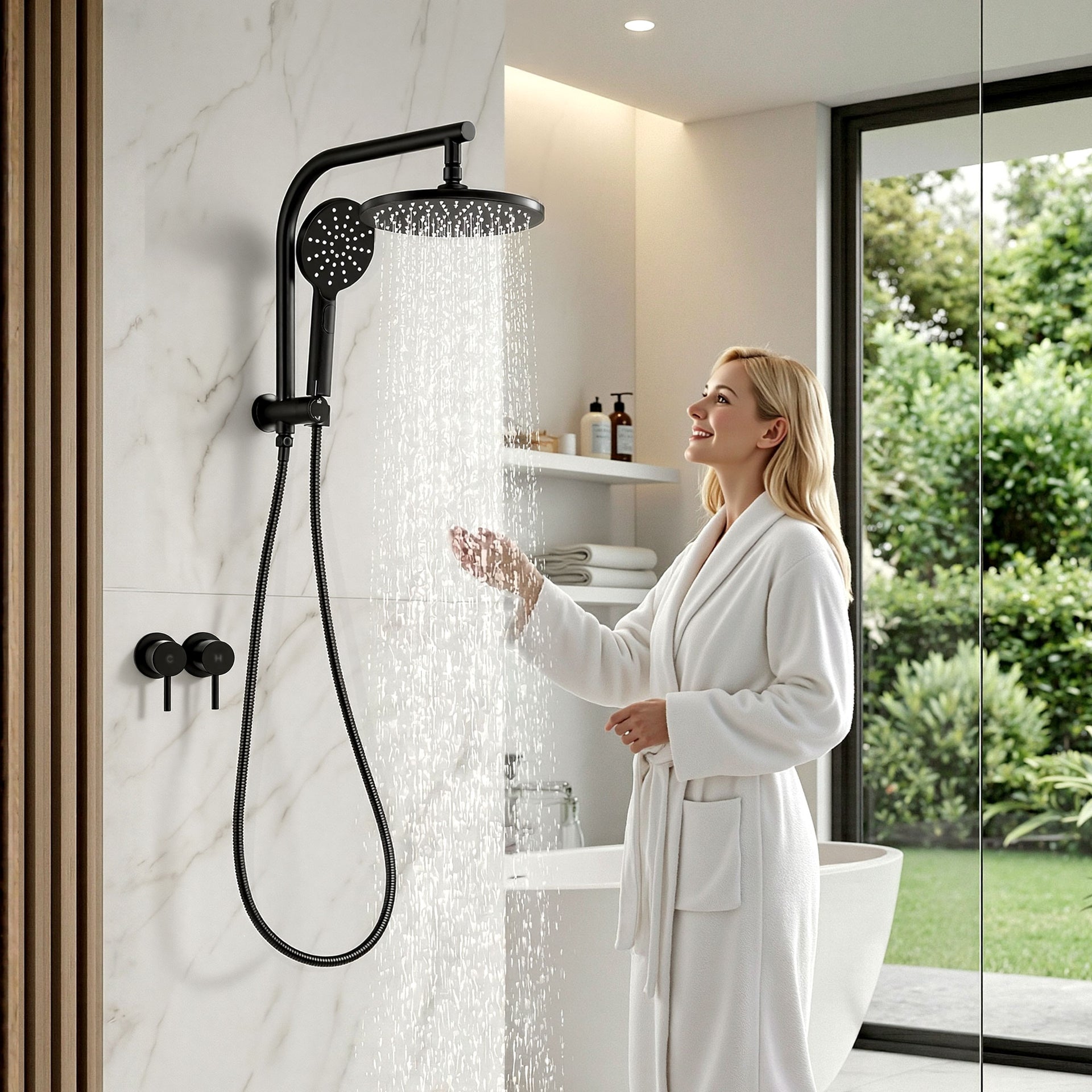 Cefito 9'' Rain Shower Head Set Handheld Round High Pressure Twins Tap Chrome Awezingly