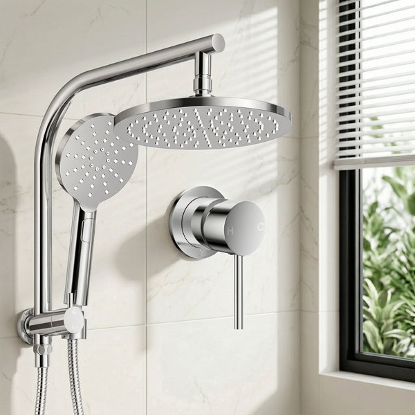 Cefito 9'' Rain Shower Head Set Handheld Round High Pressure Mixer Tap Chrome Awezingly