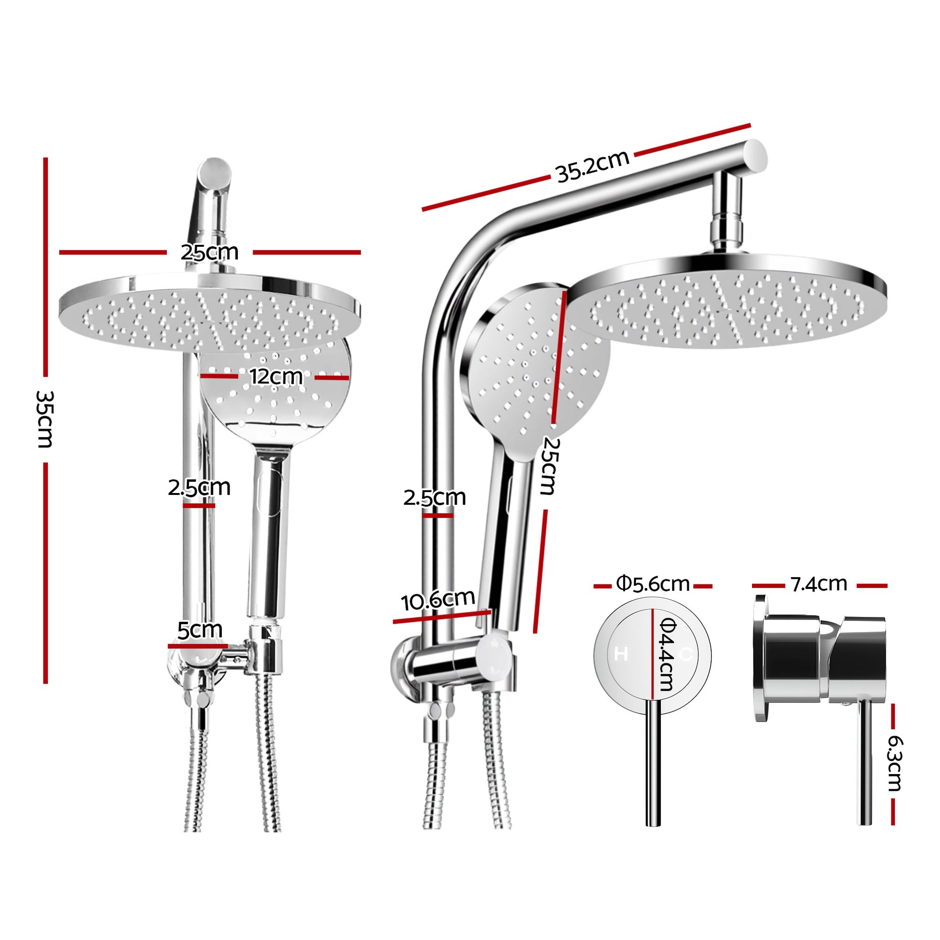 Cefito 9'' Rain Shower Head Set Handheld Round High Pressure Mixer Tap Chrome Awezingly