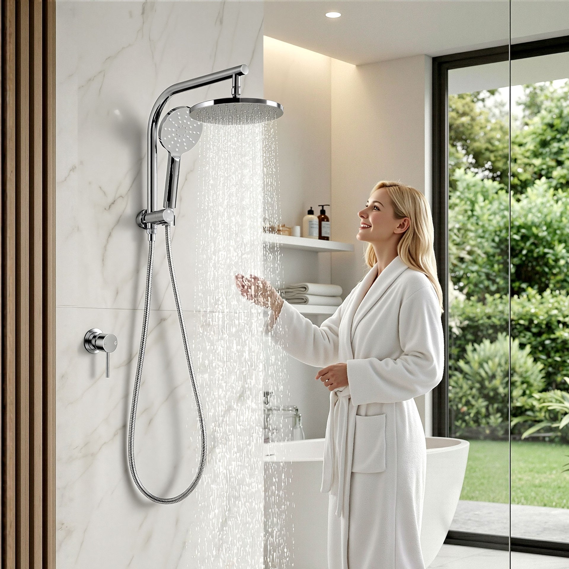 Cefito 9'' Rain Shower Head Set Handheld Round High Pressure Mixer Tap Chrome Awezingly