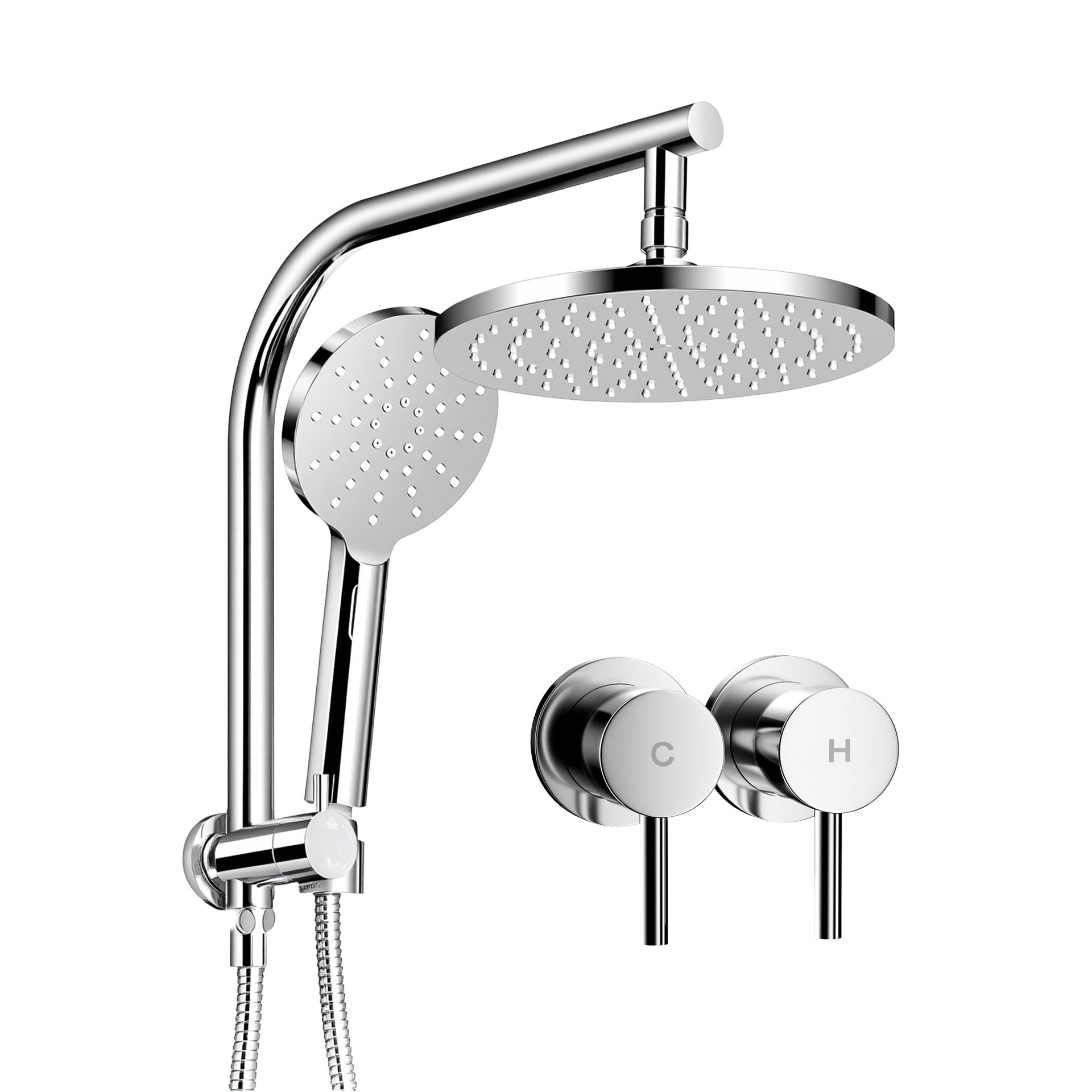 Cefito 9'' Rain Shower Head Set Handheld Round High Pressure Twins Tap Chrome Awezingly