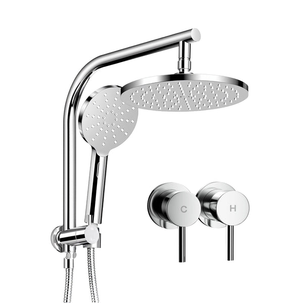 Cefito 9'' Rain Shower Head Set Handheld Round High Pressure Twins Tap Chrome Awezingly