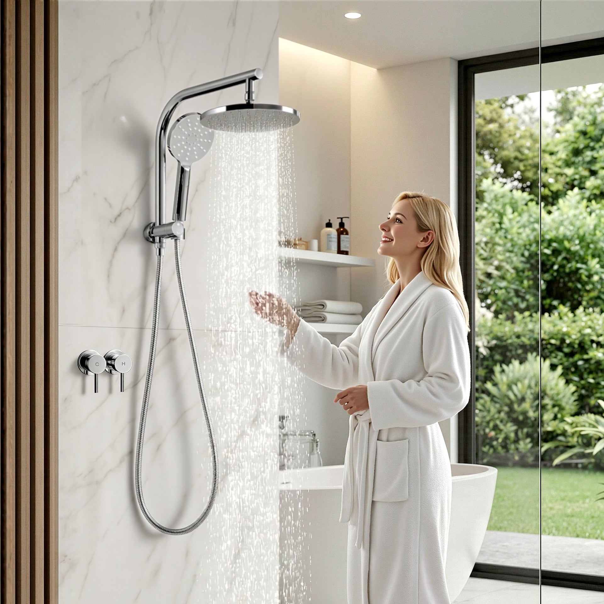 Cefito 9'' Rain Shower Head Set Handheld Round High Pressure Twins Tap Chrome Awezingly