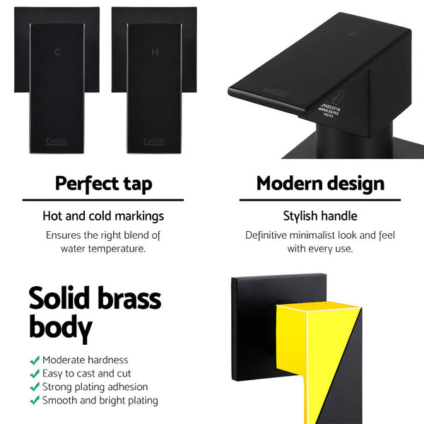 Cefito Shower Twins Tap Wall Bath Taps Brass Hot Cold Basin Bathroom Black Cefito