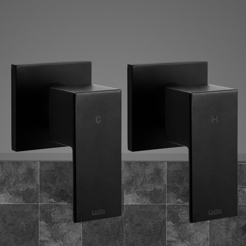 Cefito Shower Twins Tap Wall Bath Taps Brass Hot Cold Basin Bathroom Black Cefito