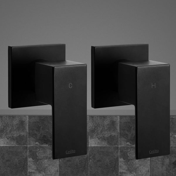 Cefito Shower Twins Tap Wall Bath Taps Brass Hot Cold Basin Bathroom Black Cefito