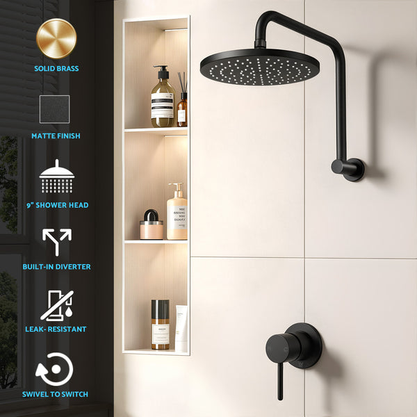 Cefito 9'' Rain Overhead Swivel Shower Head with Wall Bathroom Mixer Awezingly