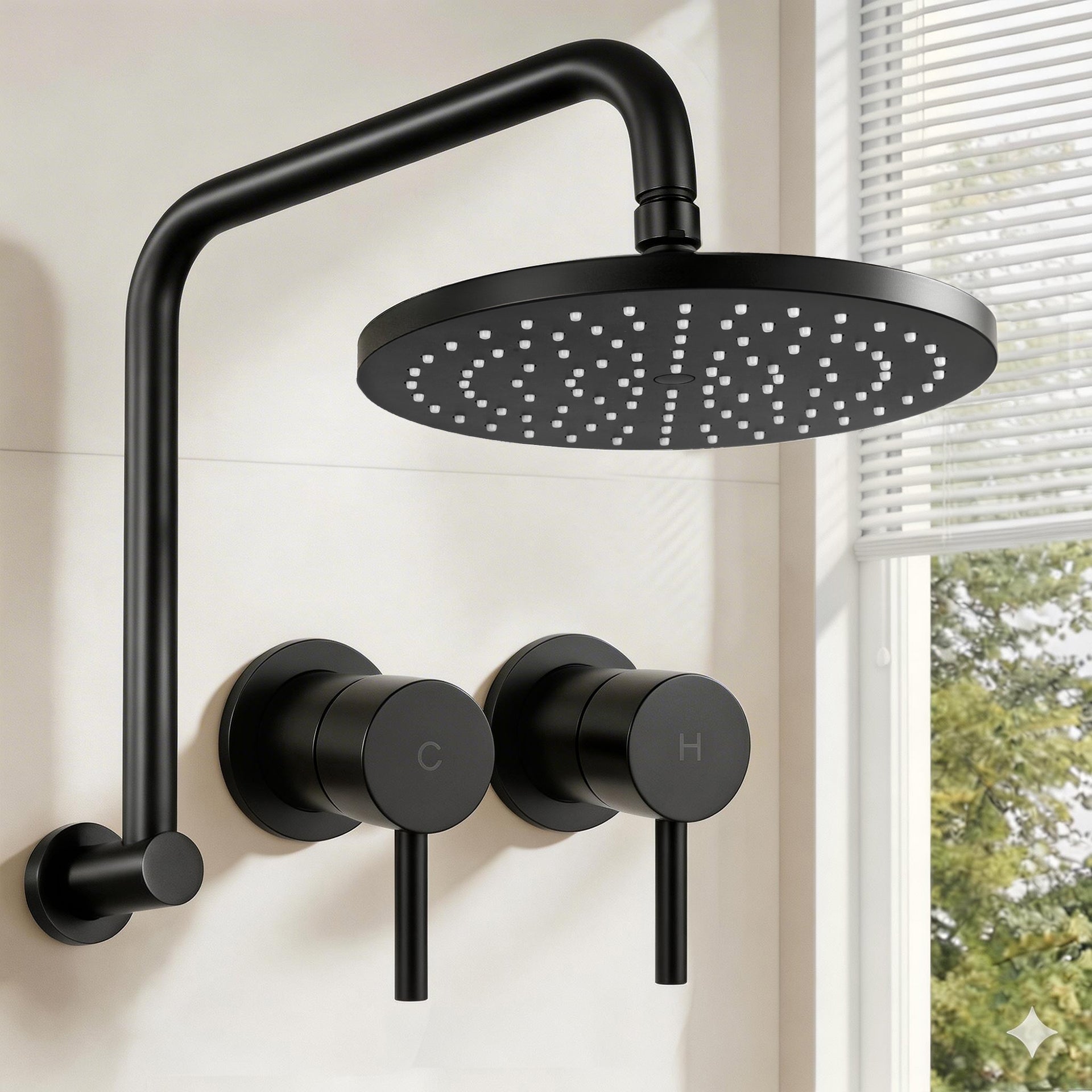 Cefito 9'' Rain Overhead Swivel Shower Head with Wall Twin Swivel Bathroom Tap Awezingly