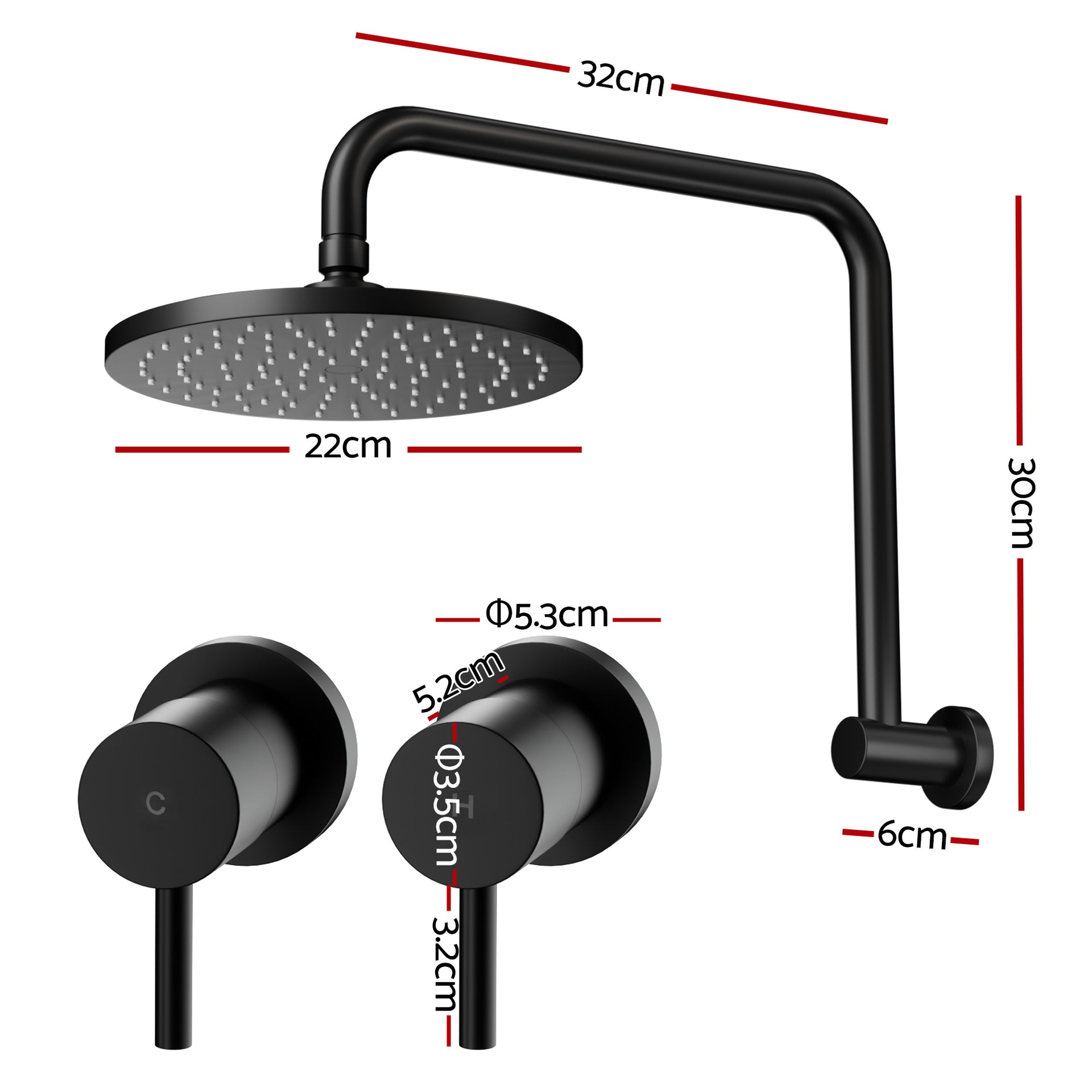 Cefito 9'' Rain Overhead Swivel Shower Head with Wall Twin Swivel Bathroom Tap Awezingly