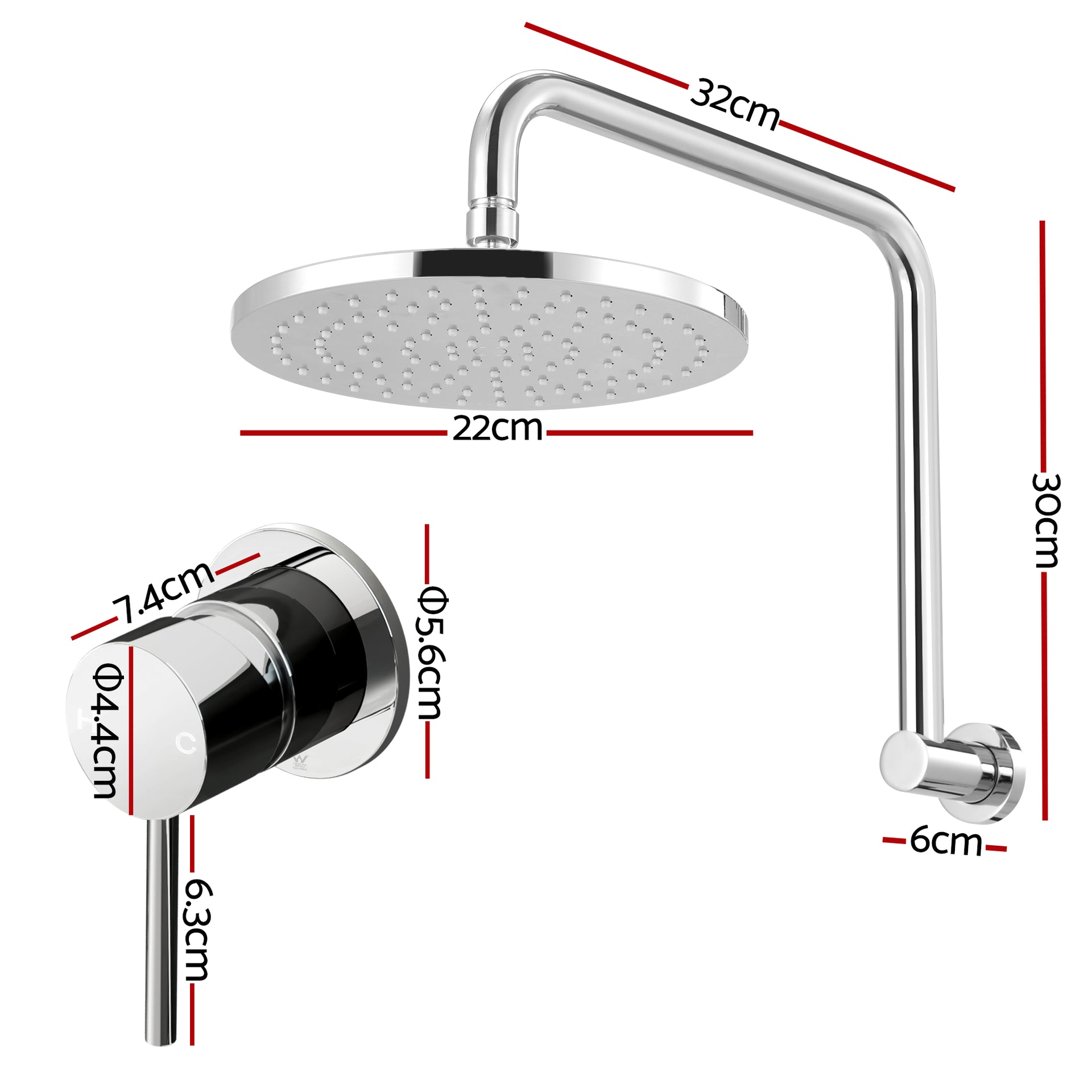 Cefito 9'' Rain Overhead Swivel Shower Head with Wall Bathroom Mixer Silver Awezingly