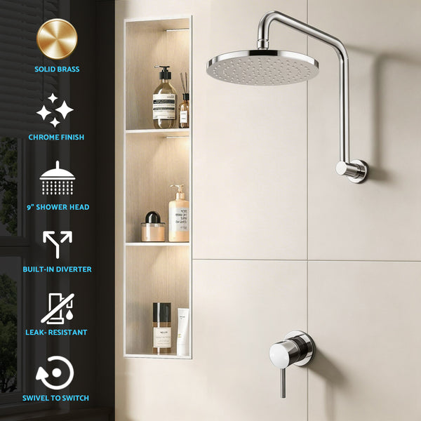 Cefito 9'' Rain Overhead Swivel Shower Head with Wall Bathroom Mixer Silver Awezingly
