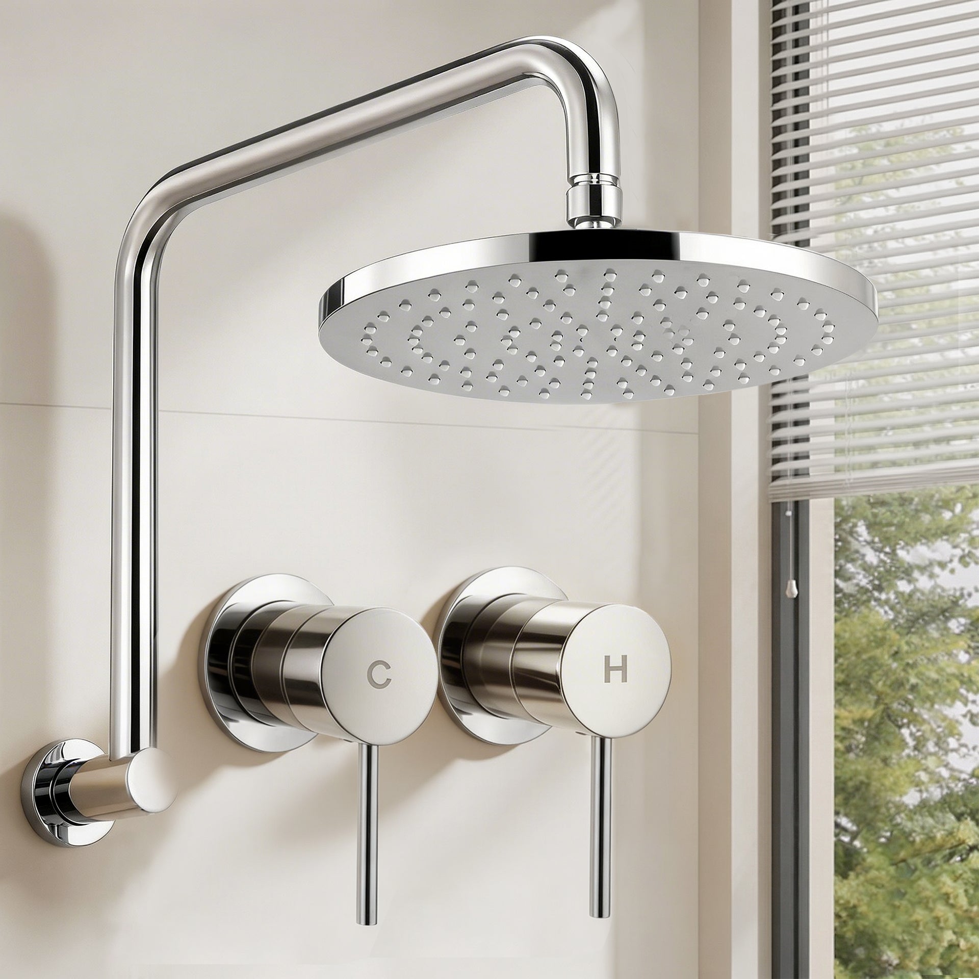 Cefito 9'' Rain Overhead Swivel Shower Head with Wall Twin Swivel Bathroom Tap Silver Awezingly