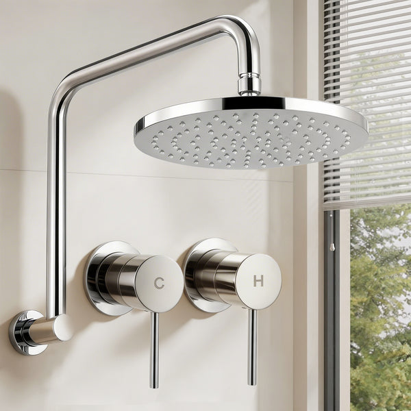 Cefito 9'' Rain Overhead Swivel Shower Head with Wall Twin Swivel Bathroom Tap Silver Awezingly