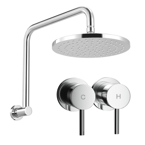 Cefito 9'' Rain Overhead Swivel Shower Head with Wall Twin Swivel Bathroom Tap Silver Awezingly