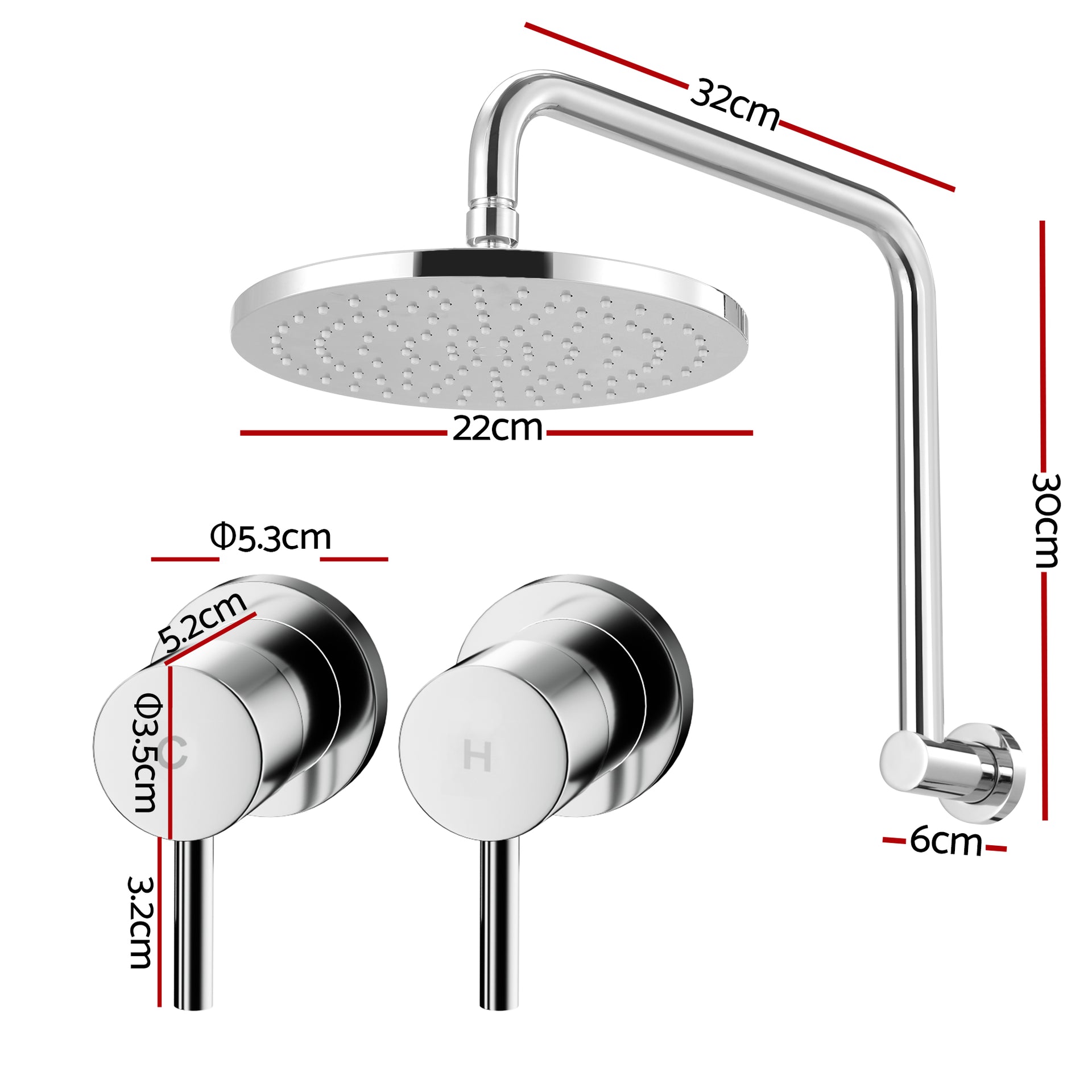 Cefito 9'' Rain Overhead Swivel Shower Head with Wall Twin Swivel Bathroom Tap Silver Awezingly