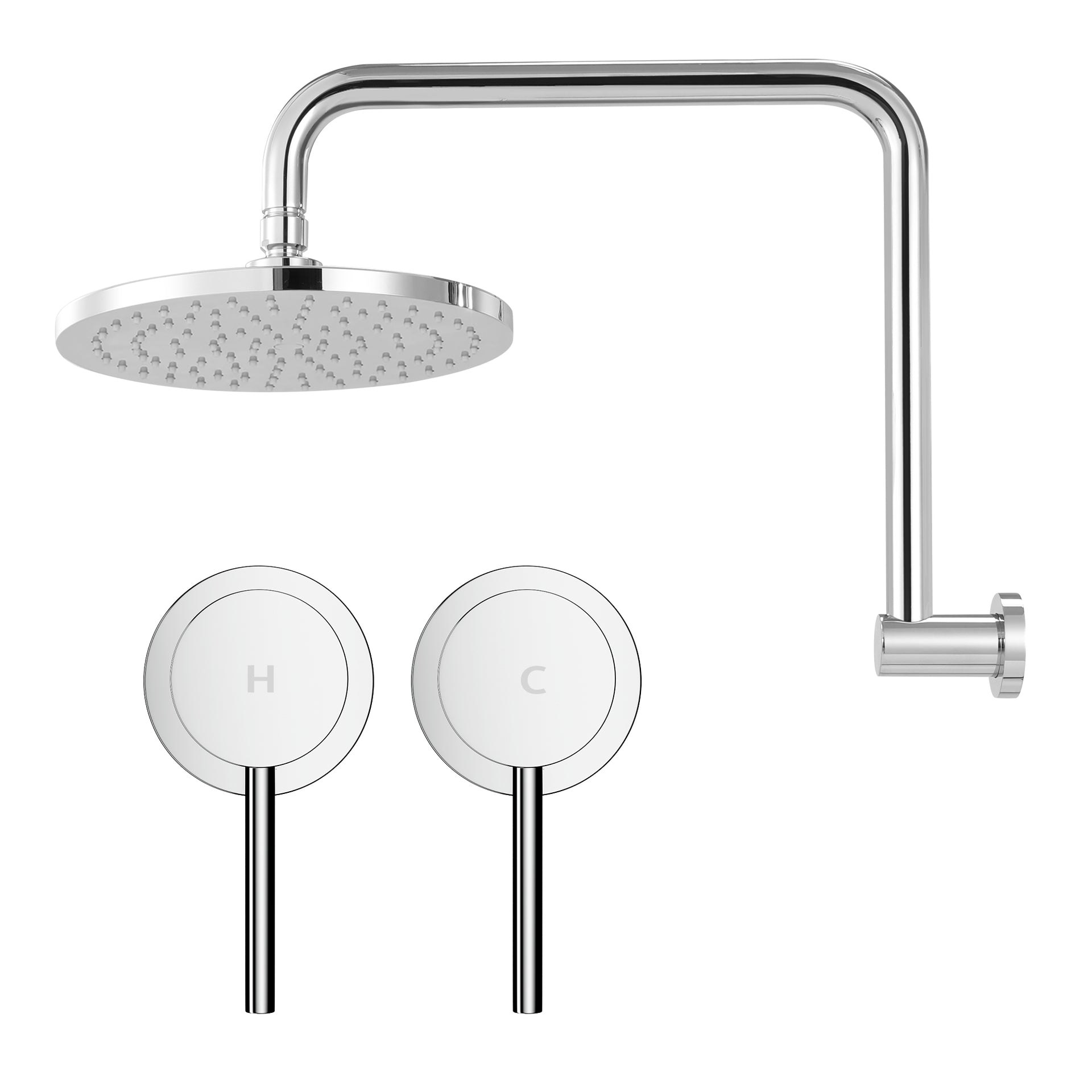 Cefito 9'' Rain Overhead Swivel Shower Head with Wall Twin Swivel Bathroom Tap Silver Awezingly
