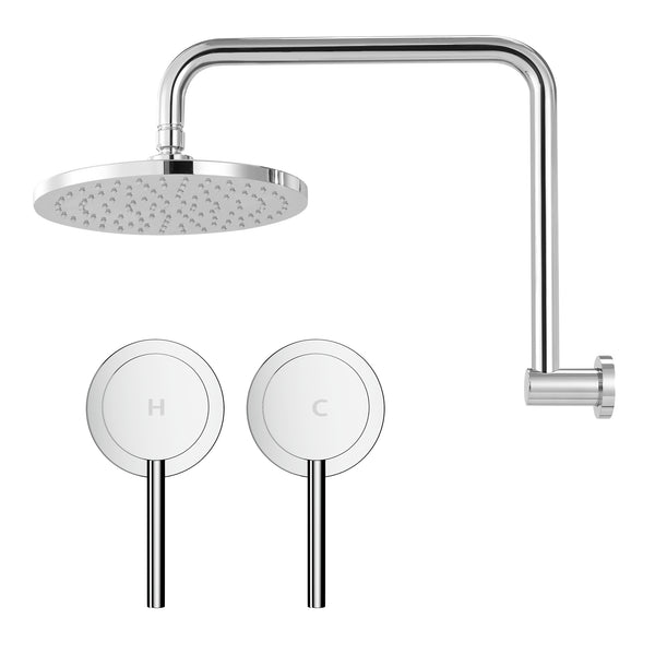 Cefito 9'' Rain Overhead Swivel Shower Head with Wall Twin Swivel Bathroom Tap Silver Awezingly