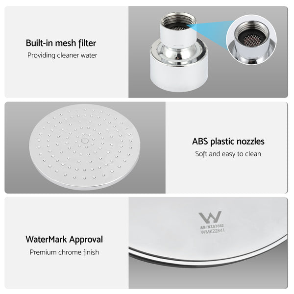 Cefito 9'' Rain Overhead Swivel Shower Head with Wall Twin Swivel Bathroom Tap Silver Awezingly
