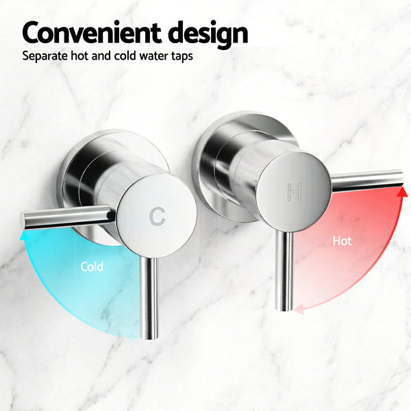 Cefito 9'' Rain Overhead Swivel Shower Head with Wall Twin Swivel Bathroom Tap Silver Awezingly
