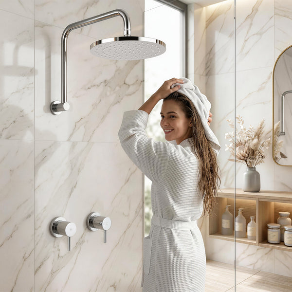Cefito 9'' Rain Overhead Swivel Shower Head with Wall Twin Swivel Bathroom Tap Silver Awezingly