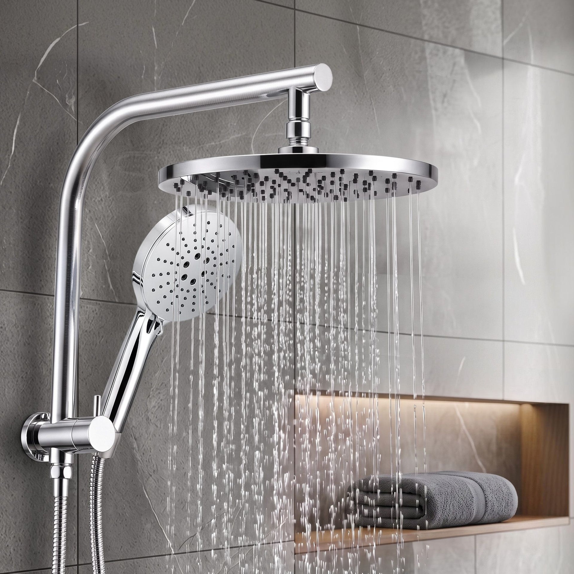 Cefito High-Pressure Shower Heads with Anti-burst 1.5m Hose & 304 S.S Rail, Ideal for Bathroom Upgrades and Pet Washing, 10 Inch Rain & 3-Function Combo Awezingly