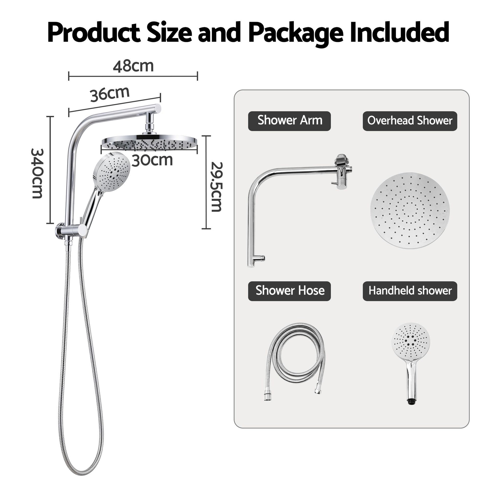 Cefito High-Pressure Shower Heads with Anti-burst 1.5m Hose & 304 S.S Rail, Ideal for Bathroom Upgrades and Pet Washing, 10 Inch Rain & 3-Function Combo Awezingly