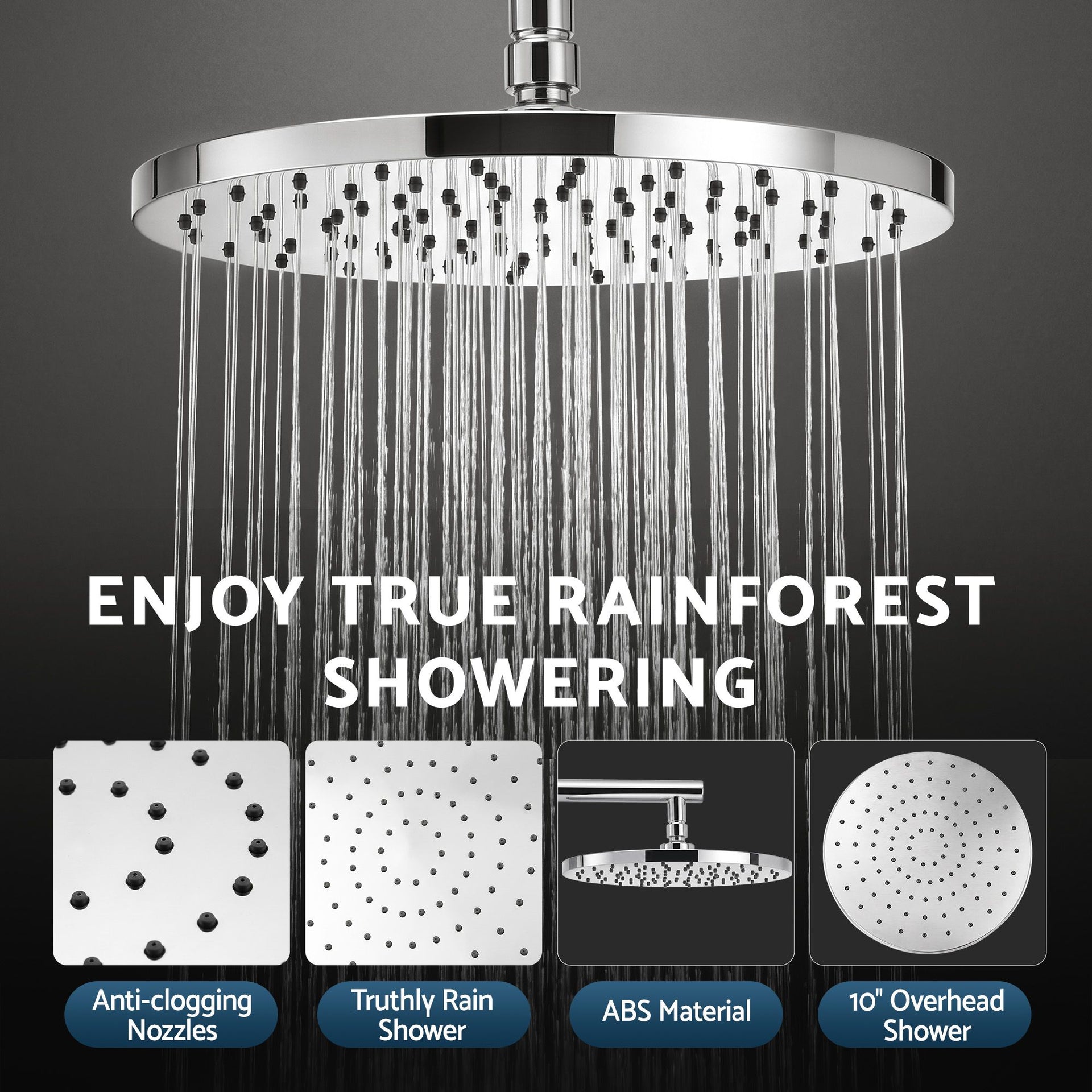 Cefito High-Pressure Shower Heads with Anti-burst 1.5m Hose & 304 S.S Rail, Ideal for Bathroom Upgrades and Pet Washing, 10 Inch Rain & 3-Function Combo Awezingly