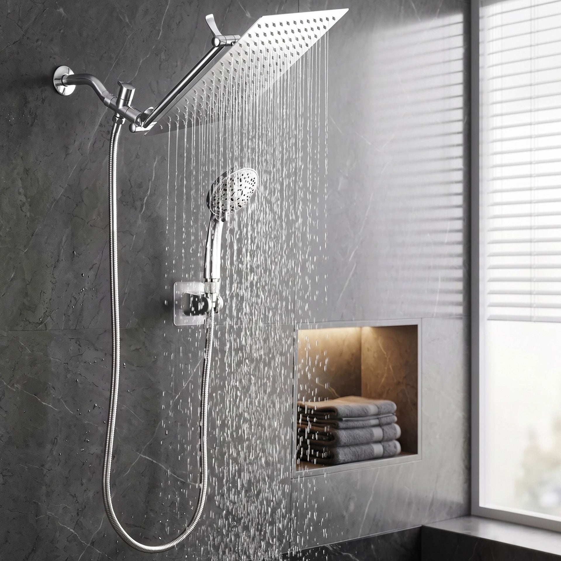 Cefito High-Pressure Rain Shower Head with Handheld, Gear-Lock Anti-Sag Arm for Family Spa, 12