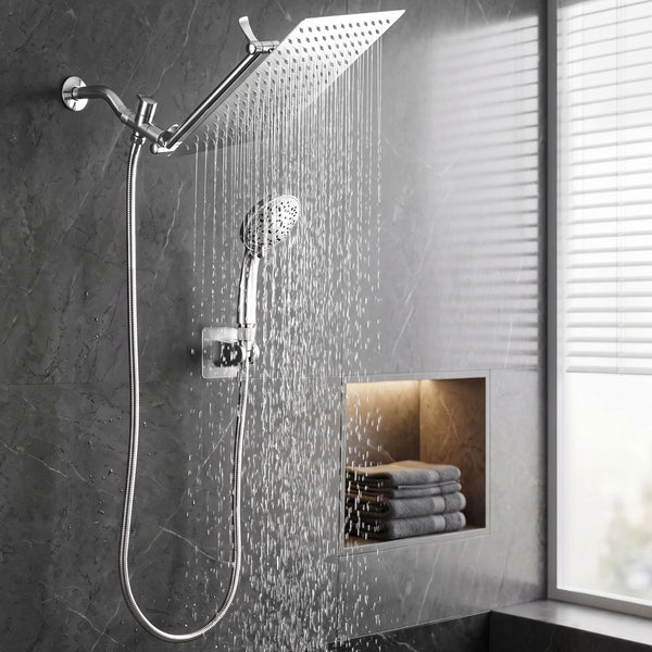 Cefito High-Pressure Rain Shower Head with Handheld, Gear-Lock Anti-Sag Arm for Family Spa, 12