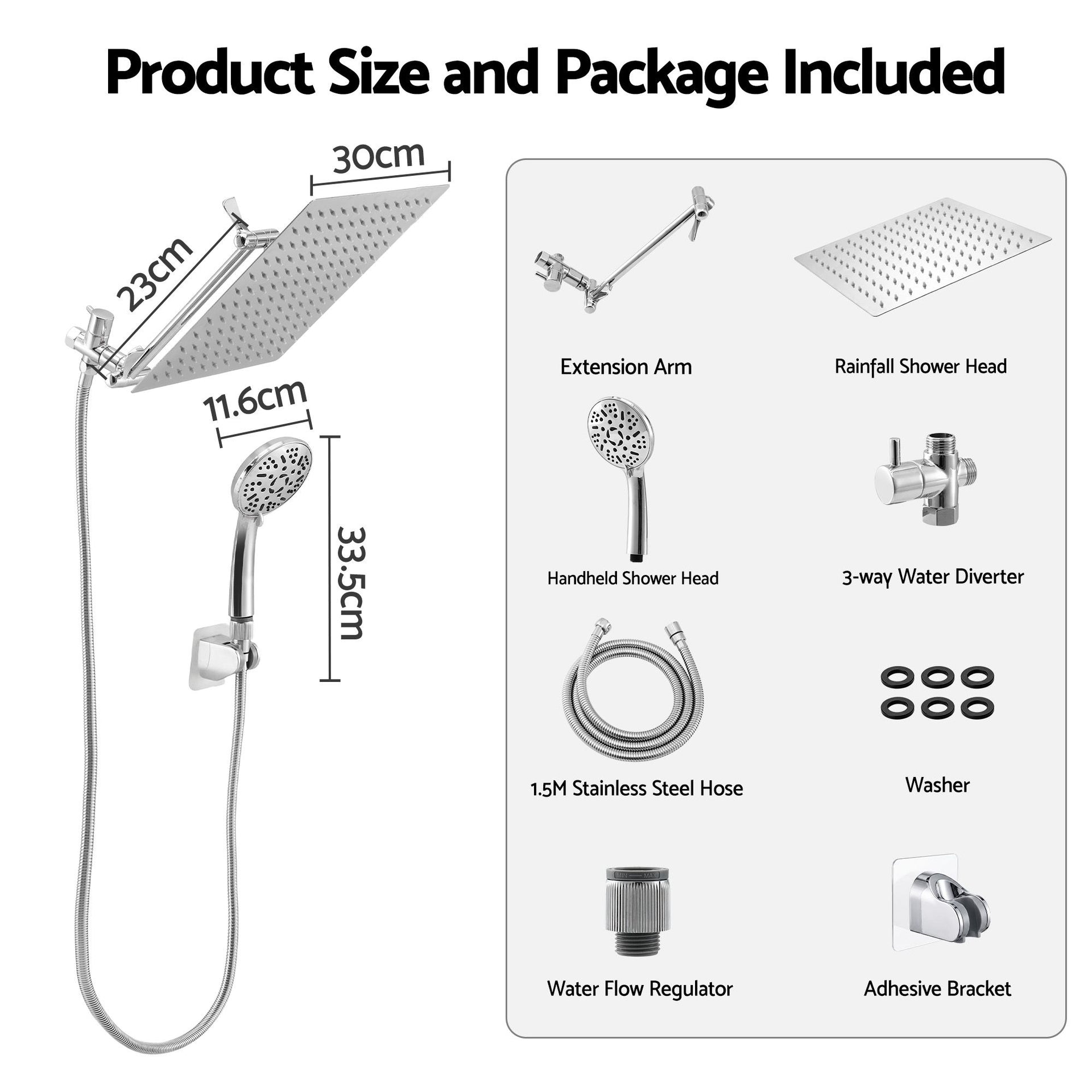 Cefito High-Pressure Rain Shower Head with Handheld, Gear-Lock Anti-Sag Arm for Family Spa, 12