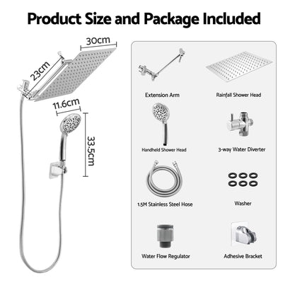 Cefito High-Pressure Rain Shower Head with Handheld, Gear-Lock Anti-Sag Arm for Family Spa, 12
