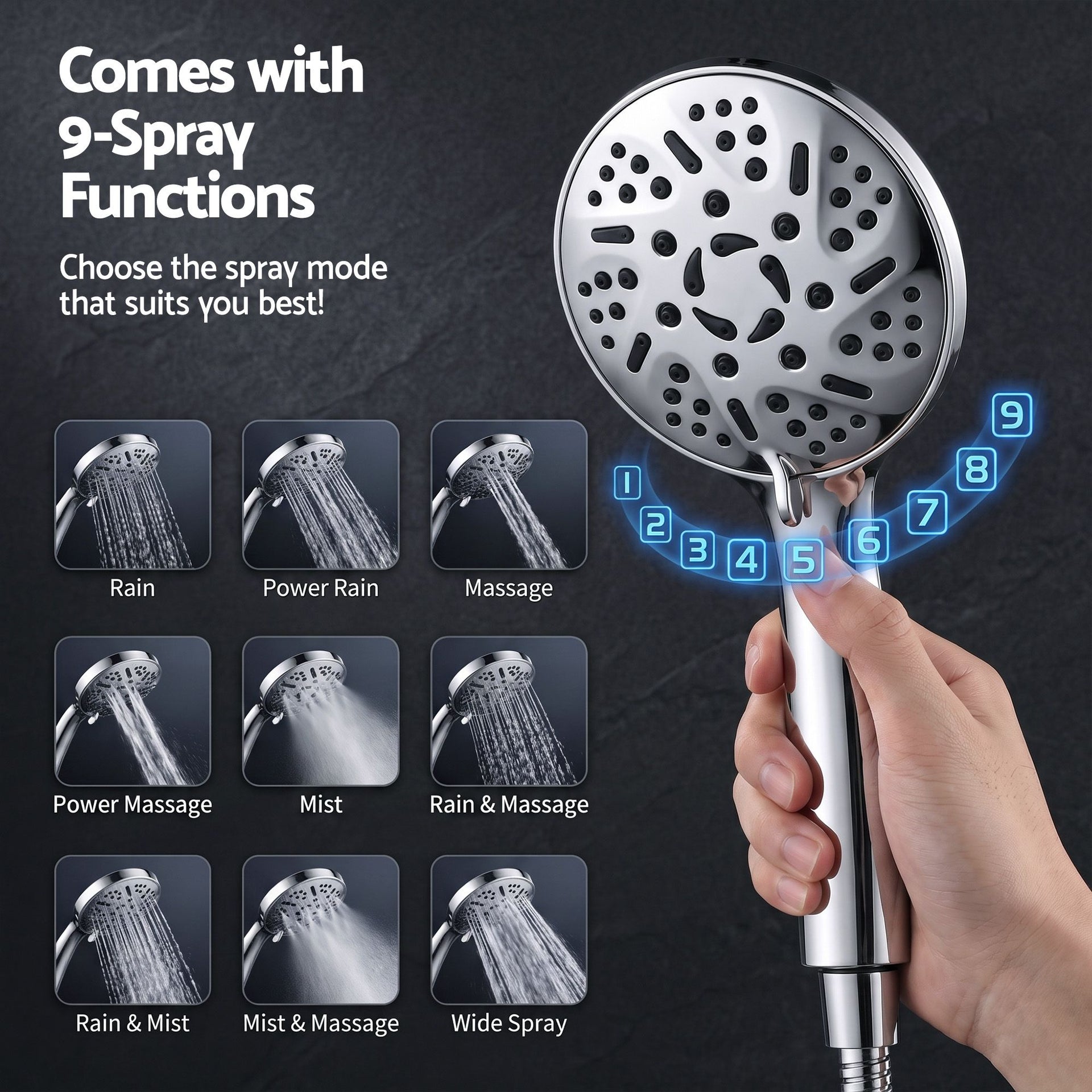 Cefito High-Pressure Rain Shower Head with Handheld, Gear-Lock Anti-Sag Arm for Family Spa, 12