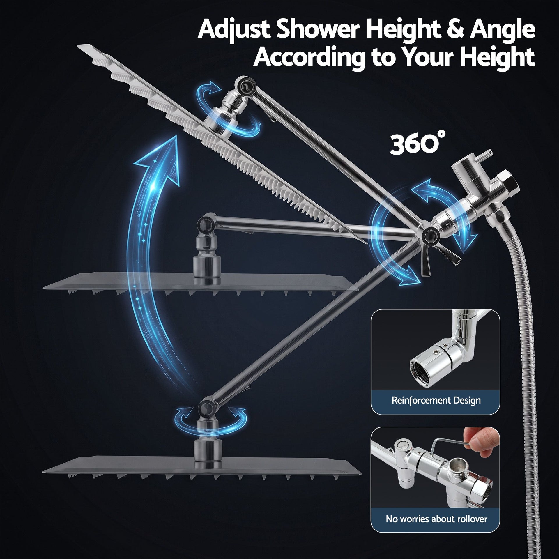 Cefito High-Pressure Rain Shower Head with Handheld, Gear-Lock Anti-Sag Arm for Family Spa, 12