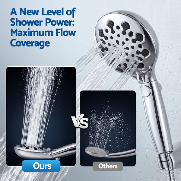Cefito High Pressure 9 Settings Shower Heads, One-Hand Control & Anti-Clog TPR Nozzles for Apartments, Large 4.7in Face Removes Chlorine Awezingly