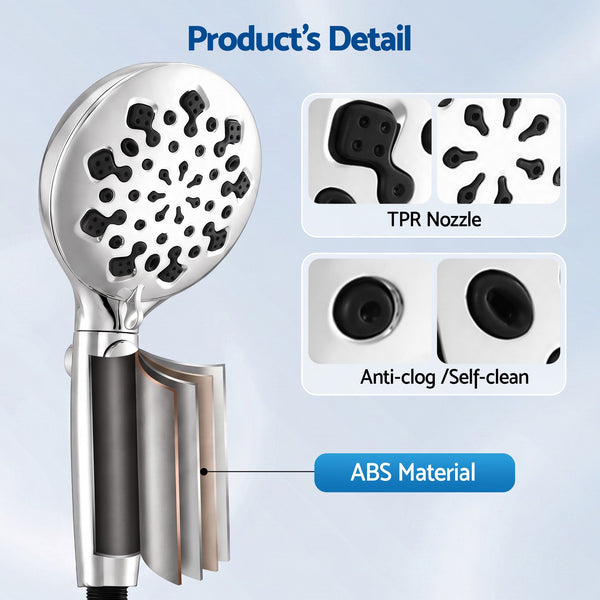 Cefito High Pressure 9 Settings Shower Heads, One-Hand Control & Anti-Clog TPR Nozzles for Apartments, Large 4.7in Face Removes Chlorine Awezingly