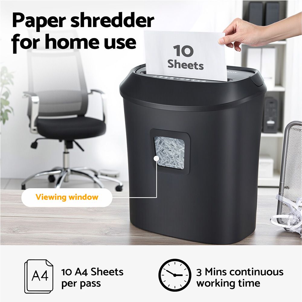 Devanti Electric Paper Shredder for Home Office 10 A4 Paper Sheet Cross-Cut Paper Devanti