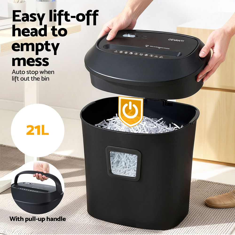 Devanti Electric Paper Shredder for Home Office 10 A4 Paper Sheet Cross-Cut Paper Devanti