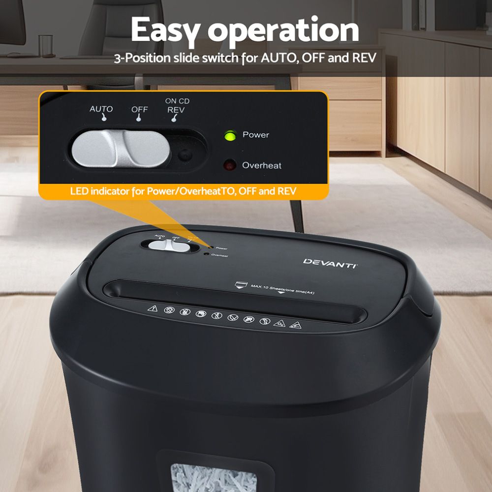 Devanti Electric Paper Shredder for Home Office 10 A4 Paper Sheet Cross-Cut Paper Devanti