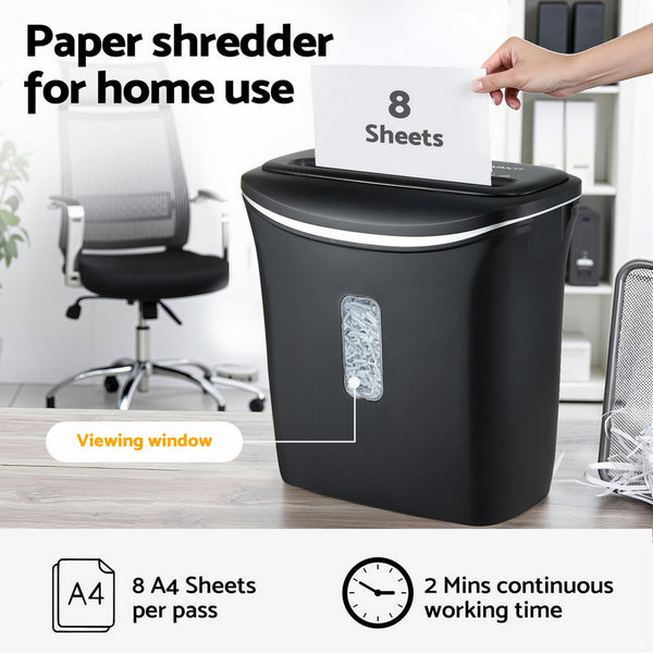 Devanti 12L Cross-Cut Shredder 8-Sheet Paper Home Office Credit Card Awezingly