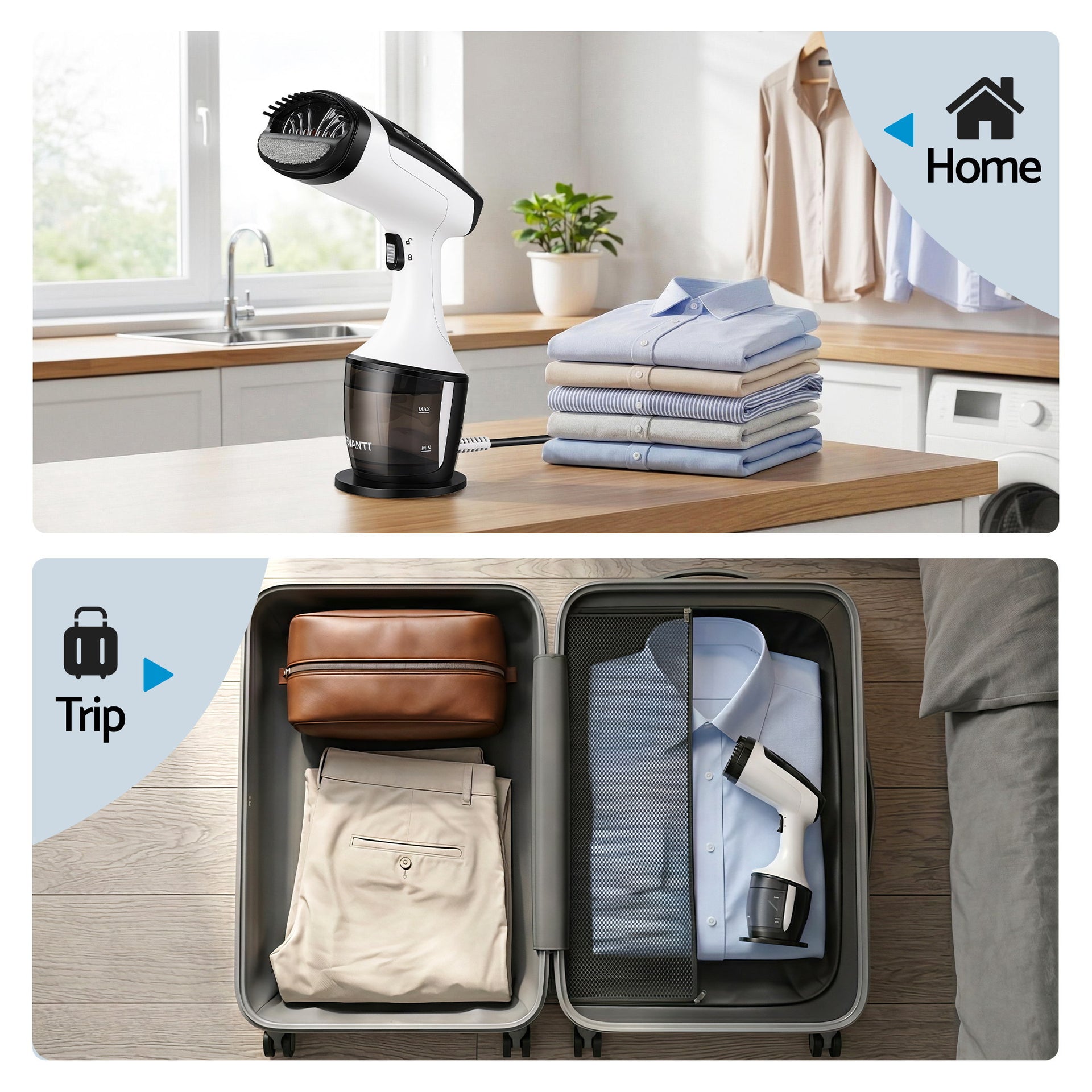 Devanti Clothes Steamer, 1500W Powerful Fast 30s Heat-Up Continuous Steam Lock 160ml Tank Fabric Brush Portable Handheld Steam Iron for Home Travel Business Trip Awezingly