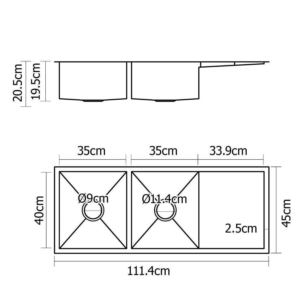 Cefito 111cm x 45cm Stainless Steel Kitchen Sink Under/Top/Flush Mount Silver Cefito
