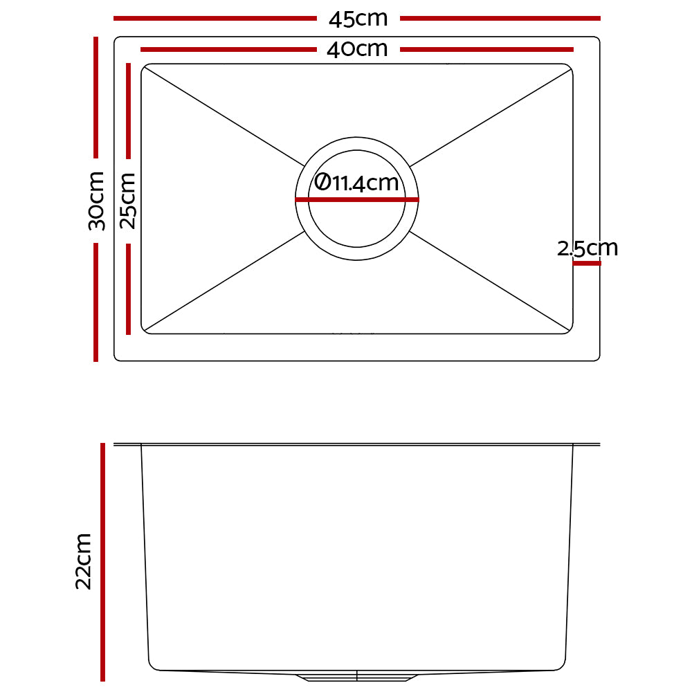 Cefito 30cm x 45cm Stainless Steel Kitchen Sink Under/Top/Flush Mount Silver Cefito