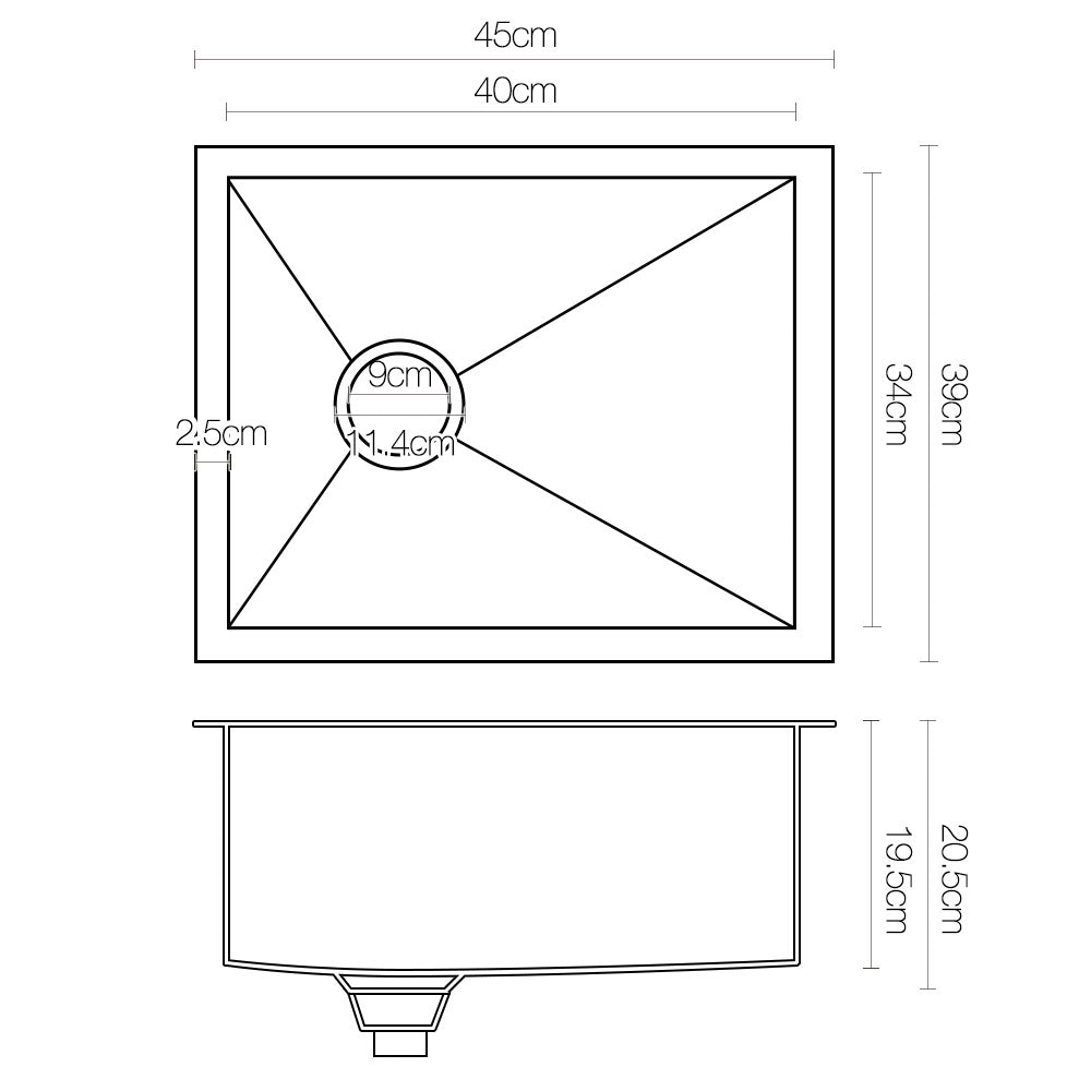 Cefito 39cm x 45cm Stainless Steel Kitchen Sink Under/Top/Flush Mount Silver Cefito
